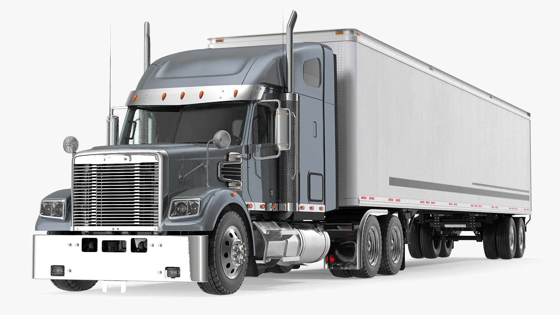 Heavy Duty Long Hood Truck with Semi Trailer 3D model preview