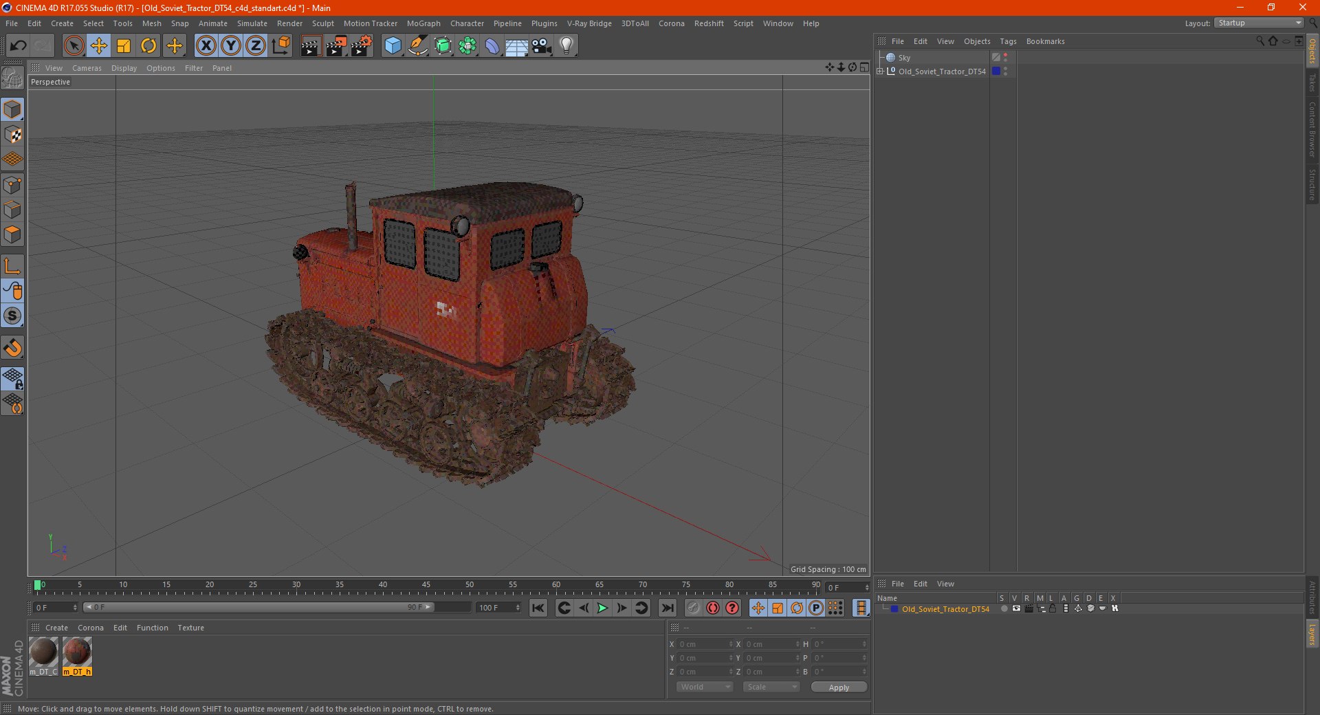 Old Soviet Tractor DT54 3D model preview