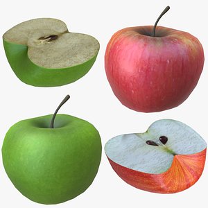 3D Set of Low Poly Green And Red Apples model