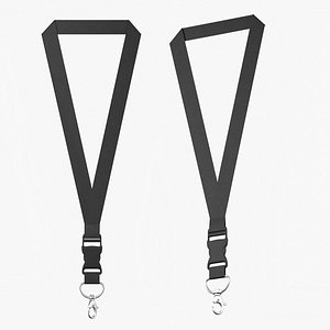 3D Black Fabric Lanyard with Detachable Clip Mockup