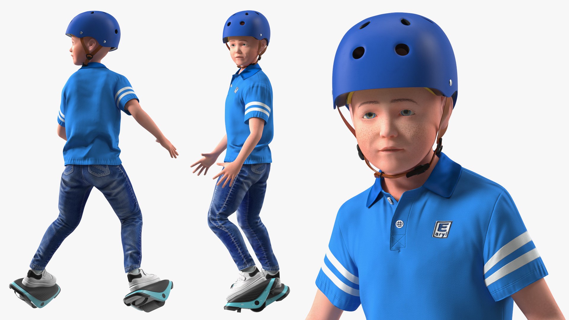 Teenage Boy on Electric Drift Roller Skates Rigged for Cinema 4D 3D model preview