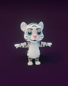3D Cartoon White Tiger Rigged Model