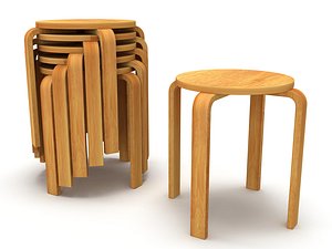 Wood Modern Tabouret Stool and Stack of Stools