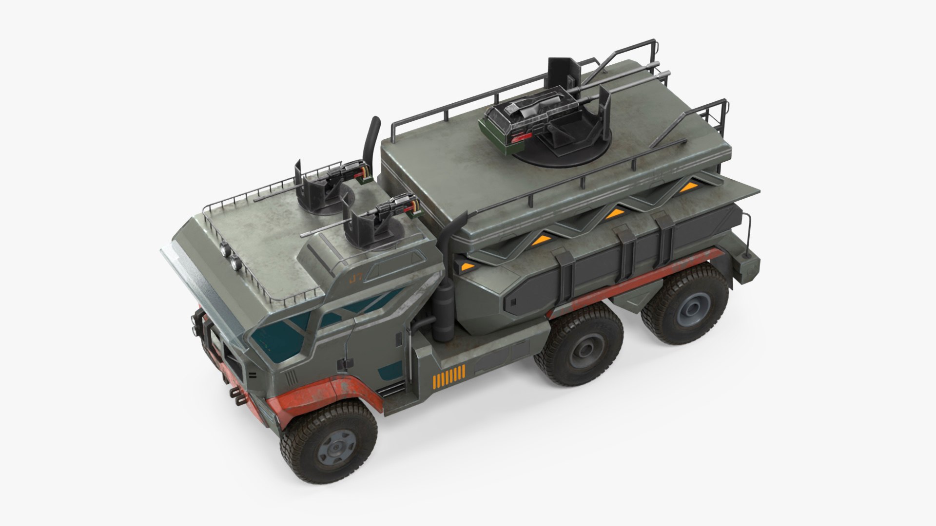 Concept Futuristic Military Truck Lights On Rigged for Maya 3D model preview