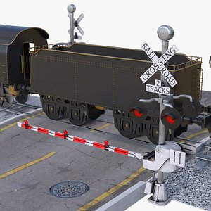 3D model Railroad Crossing with Rails