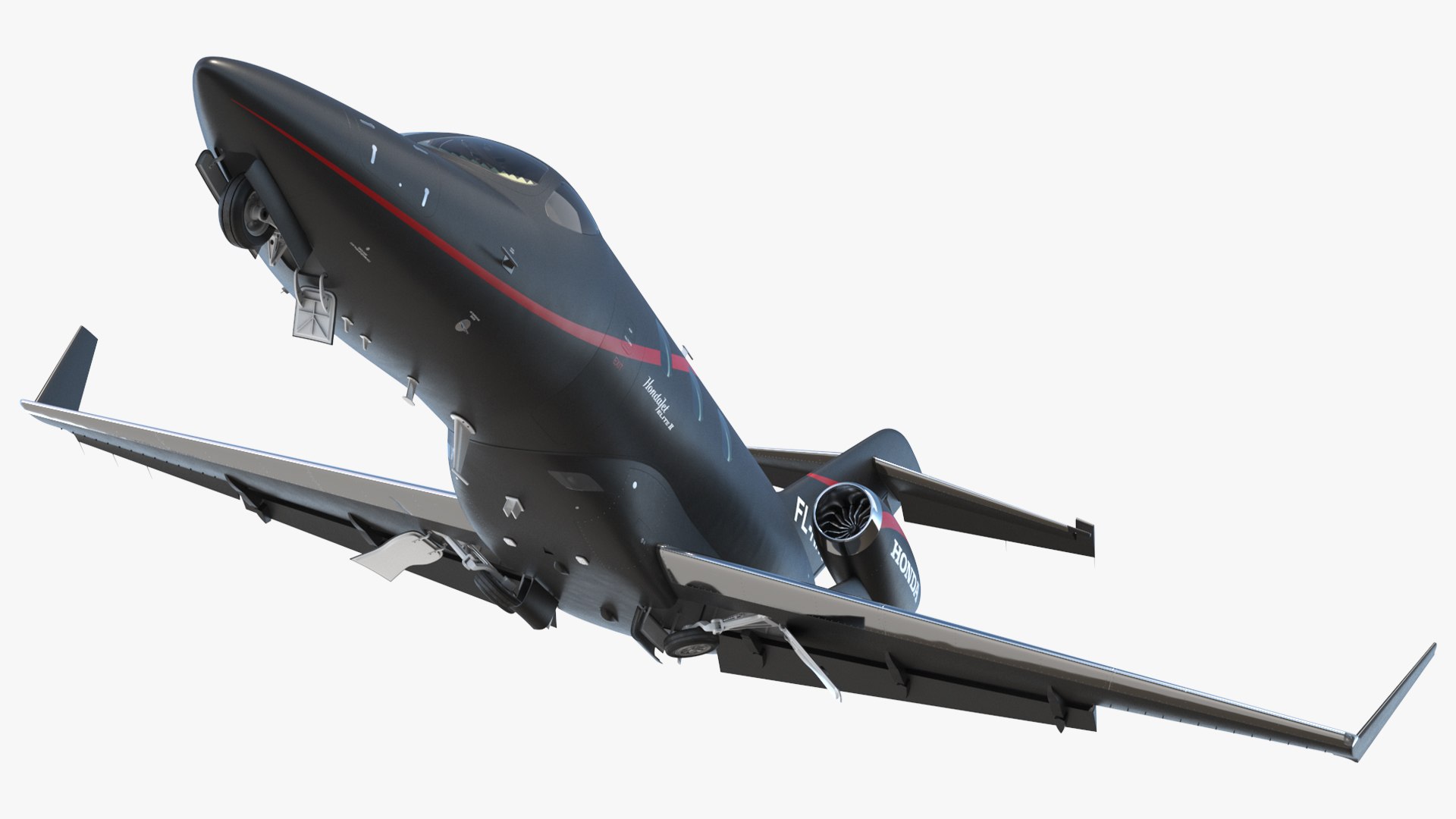HondaJet Elite II Light Jet Aircraft Black Rigged 3D model preview