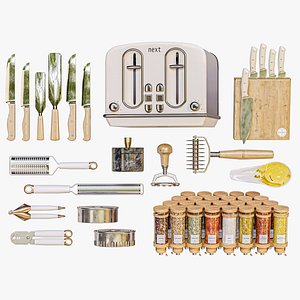 3D Kitchen utensils Toaster spices