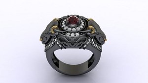 Buffalo Ring Bull Ring With Stone Gents Ring Gents Rings 3D print model 3D model