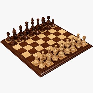 realistic wooden chess set model