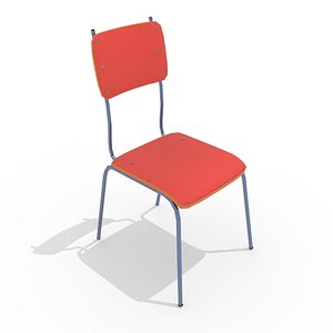 Wooden school chair 3D model