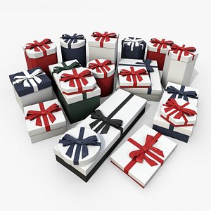 3D Gift Boxes - Complete Assortment with Fixed Ribbon Bow model