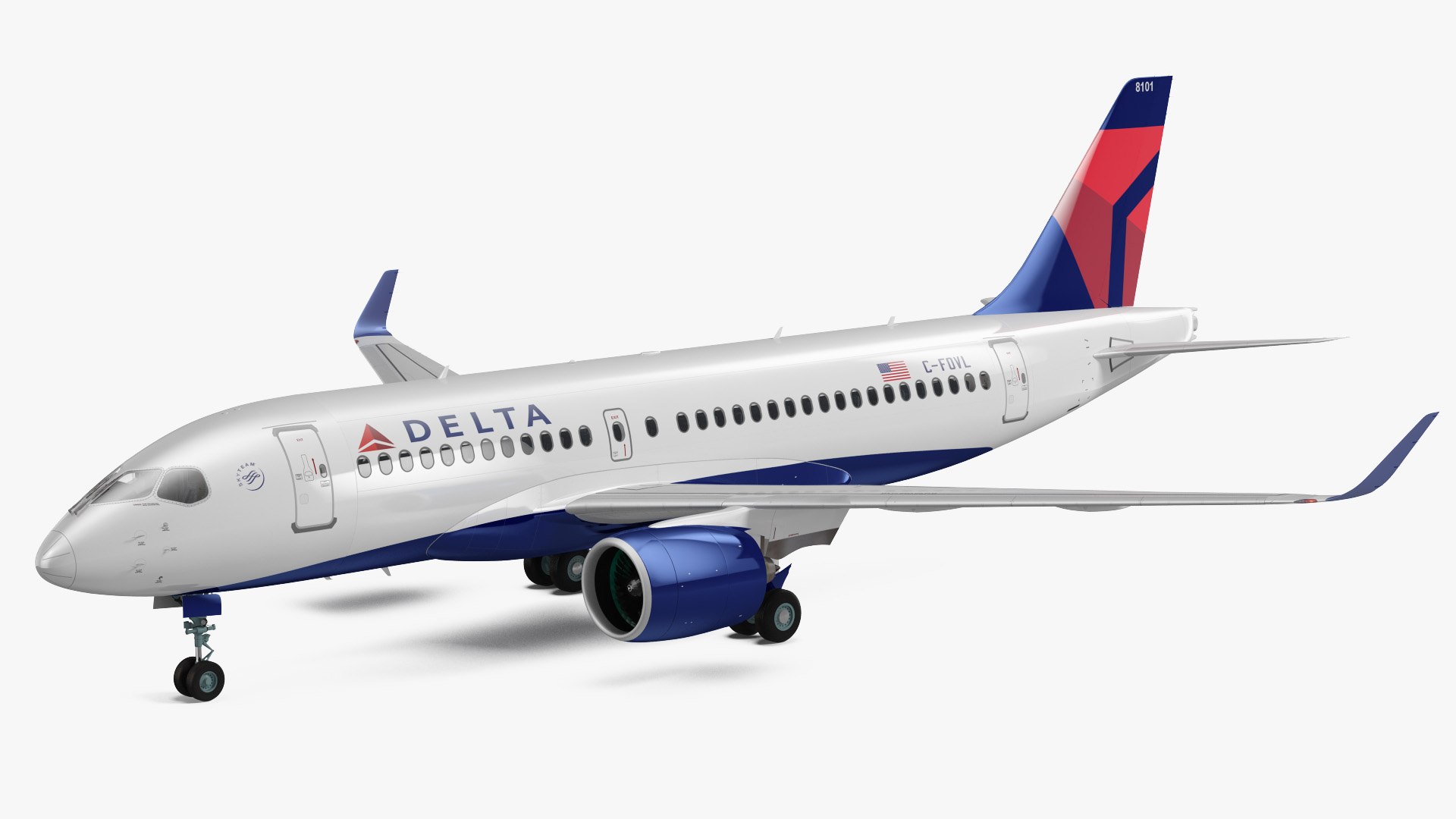 Airbus A220 100 Delta Detailed Interior 3D model preview