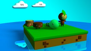 3D scene cute characters model