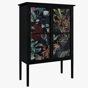 Black Wooden Storage with Painted Foliage Motif