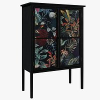 Black Wooden Storage with Painted Foliage Motif