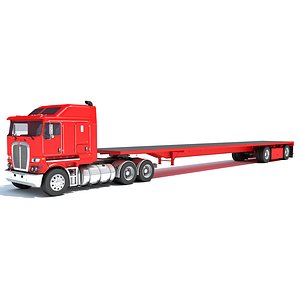 3D Truck with Flatbed Trailer model