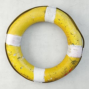 midcentury yellow white life preserver model
