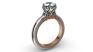 Ring with diamonds in white and yellow gold