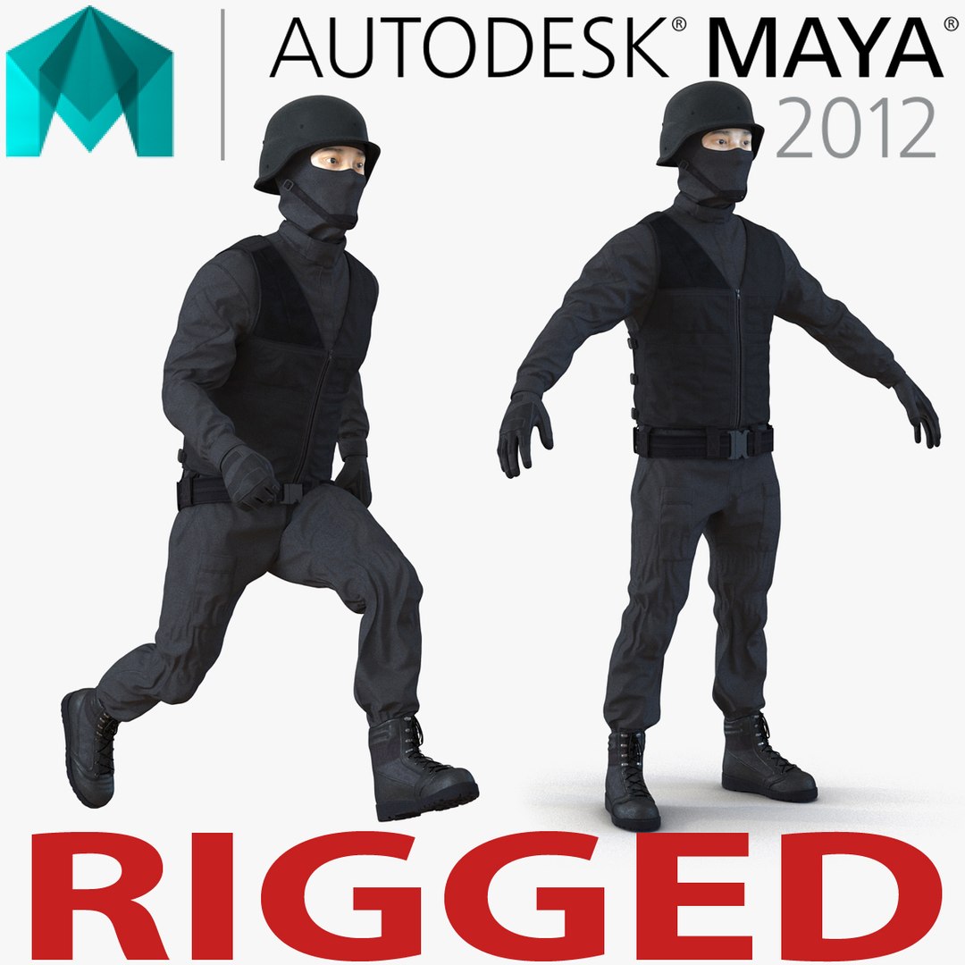 SWAT Man Asian Rigged 3 for Maya 3D Model 3D model preview