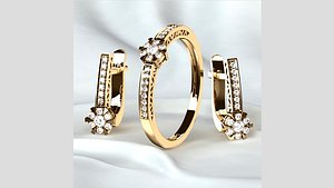Gold Fashion Ring plus Earrings with Diamonds model