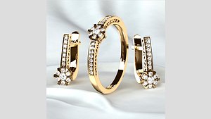 Gold Fashion Ring plus Earrings with Diamonds