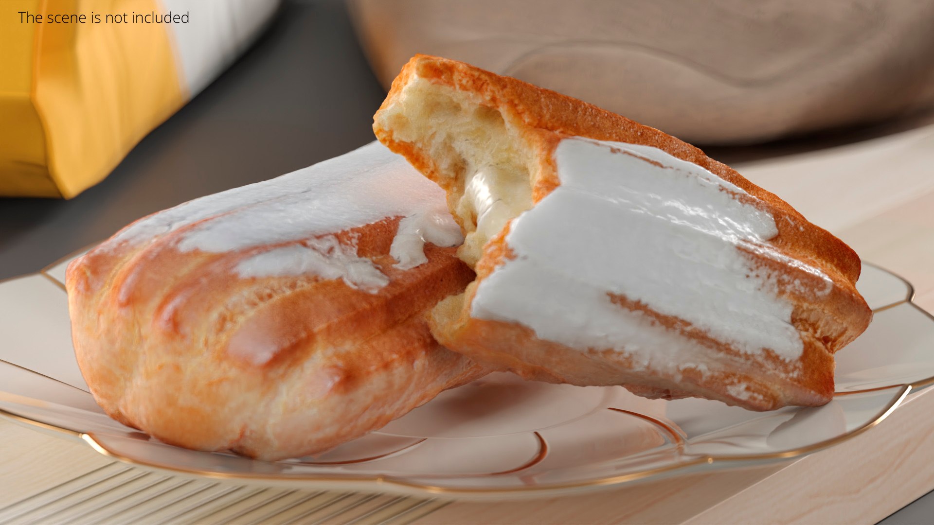 Glazed Eclairs with Cream Filling on Porcelain Plate 3D model preview