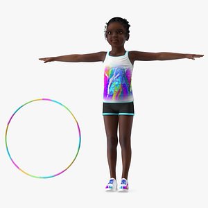 Fitness Style Black Child Girl with Hoop T-Pose model