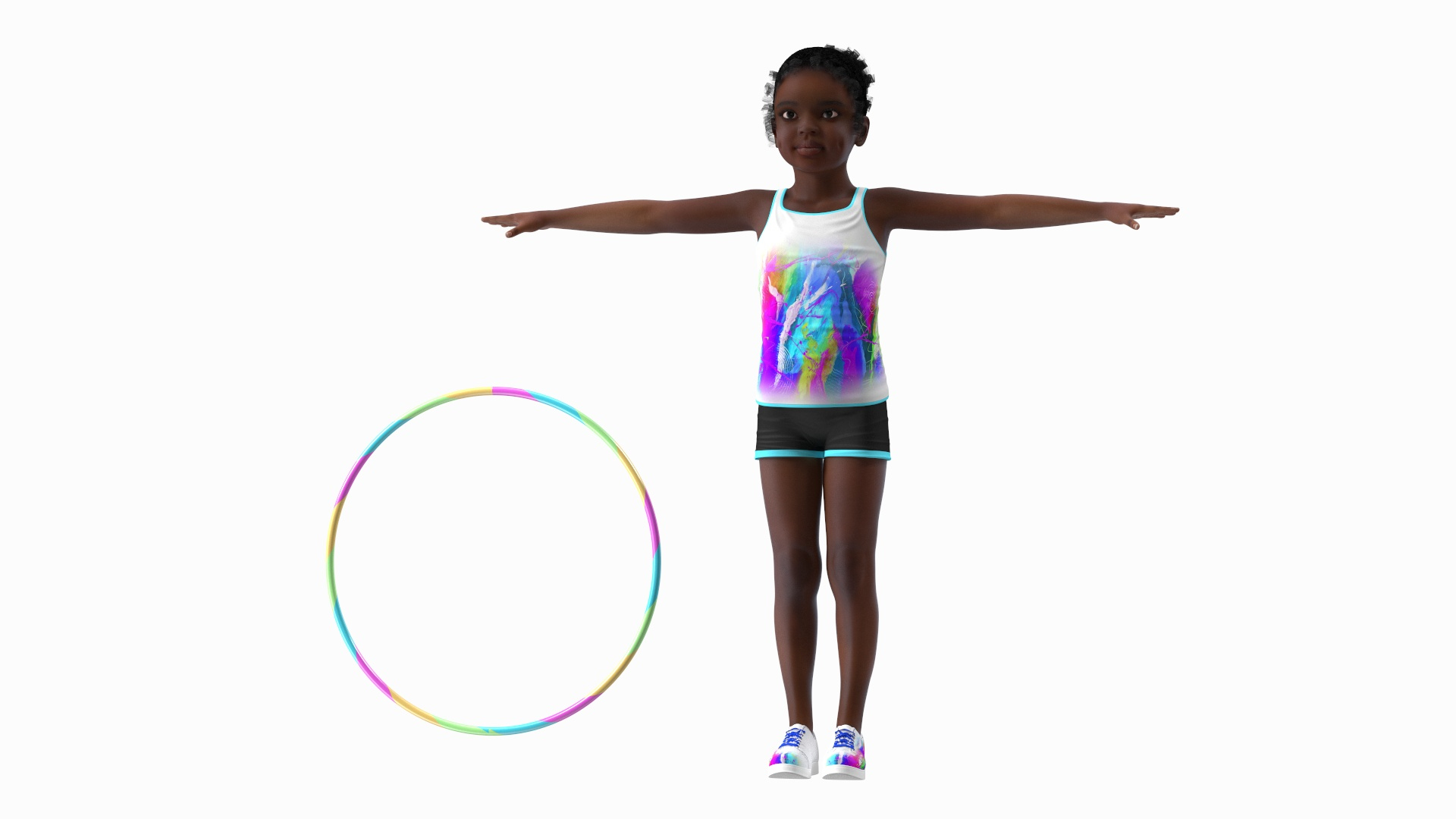 Fitness Style Black Child Girl With Hoop T Pose Model TurboSquid 2095044