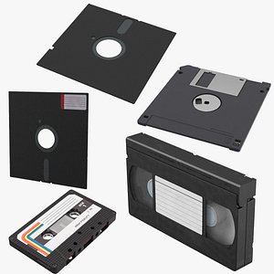 floppy disks vhs cassette tape 3D model