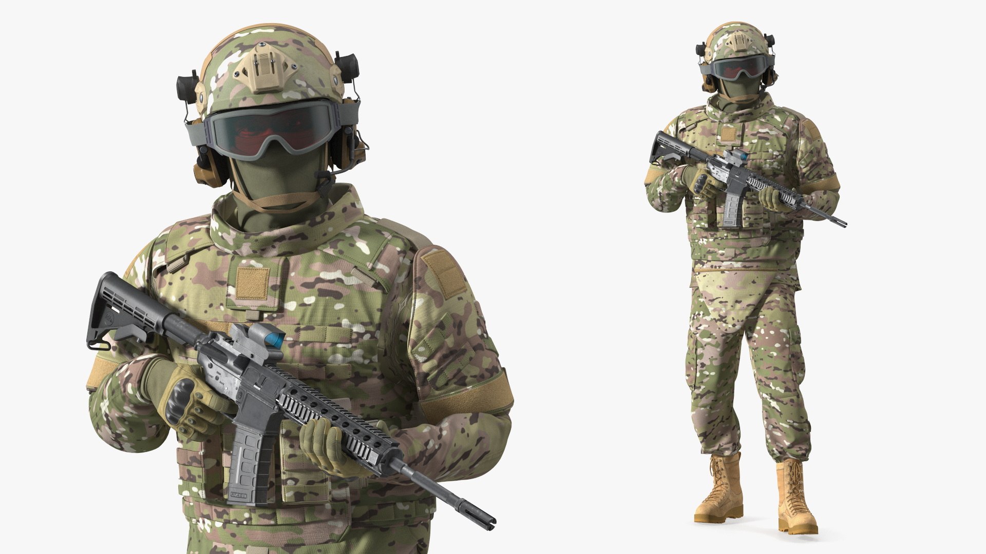 Equipped Military Soldier in Green Camo Walking 3D model preview