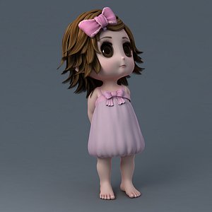 3d cartoon girl rigged model