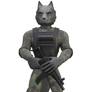 3D Character Military Wolf with Weapon SMG model