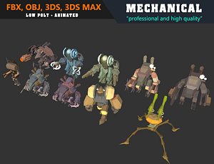 Low Poly Mechanical Mech Collection 01 - Animated