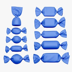 Set of 3d model twist sweet candy wrapped