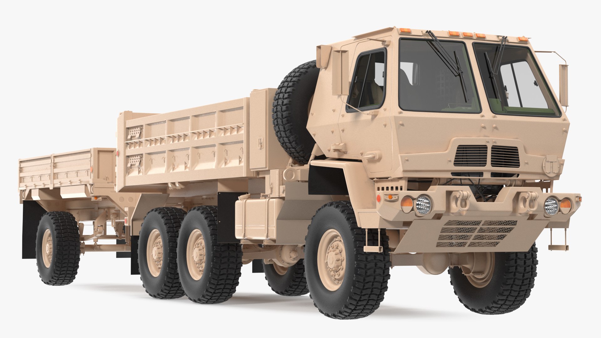 Oshkosh FMTV Dump Truck with Cargo Trailer M1082 Sand 3D model preview