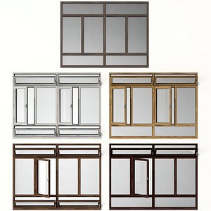 3D Swing stained glass wooden windows model
