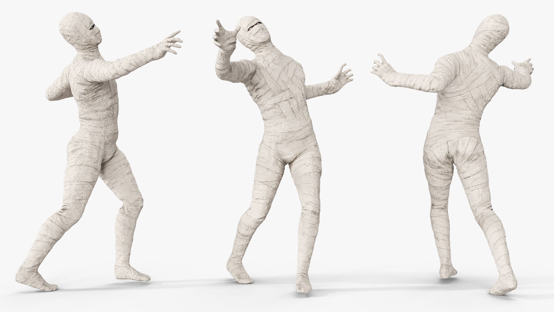 Mummy in White Bandaged Attacking Pose 3D model for industrial visualization, technical presentation, simulation, product rendering, and animation