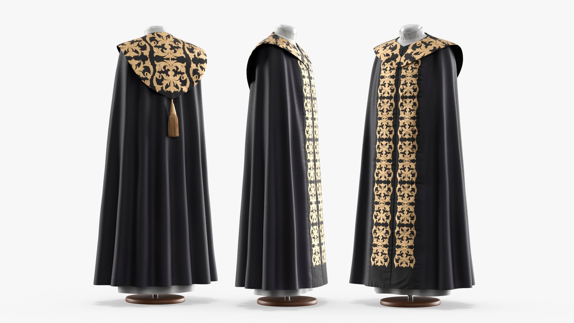 Christian Liturgical Vestment with Stole Black Gold 3D model preview