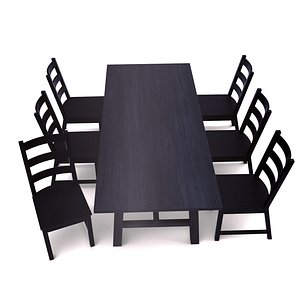 3D model Modern Wooden Dining Table Set with 6 Chairs  Realistic 3D Model1