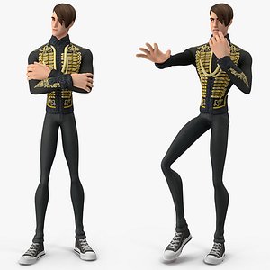 Cartoon Man in Cavalry Jacket Rigged for Cinema 4D