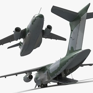 3D Embraer C 390 Millennium Military Aircraft Camo Rigged for Cinema 4D