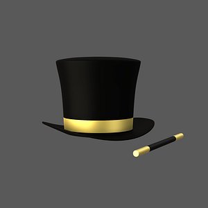 Magic Hat And Wand V01 Gold 3D model