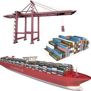 equipment containers crane ship 3D model