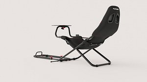 3D Black Racing Simulator Cockpit with Seat and Wheel Stand model