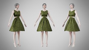 3D Dress 33 Olive Green Velvet With Design model