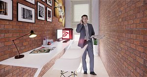 3D small office interior model