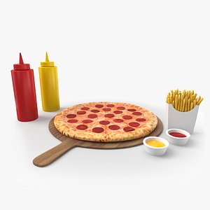 3D pizza meal french fries model