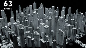 63 Sci-Fi Skycrapers and Buildings Kitbash - Cyberpunk Futuristic City 3D model