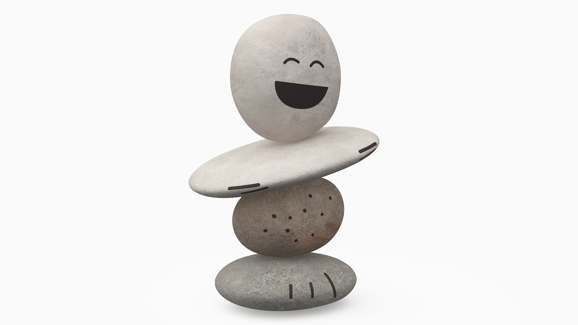 Stack Pebbles with Happy Face 3D model preview