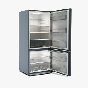 3D Modern Black Stainless Steel Refrigerator with Open Doors and Interior model